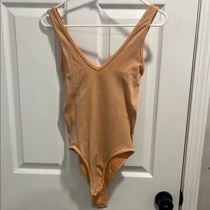 Free People Peach V-Neck Bodysuit